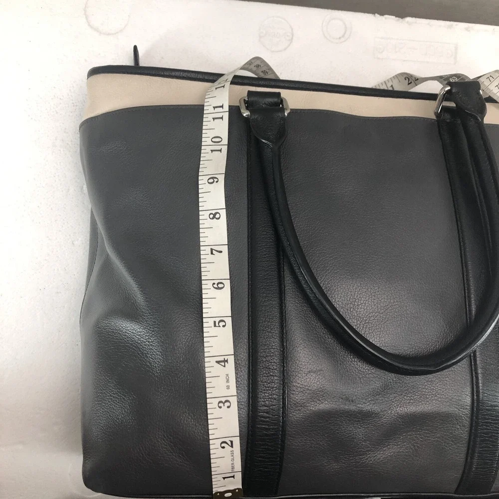 COACH‎ Perry Business Tote Crossbody Strap Gray Cream Black Leather 57568 laptop